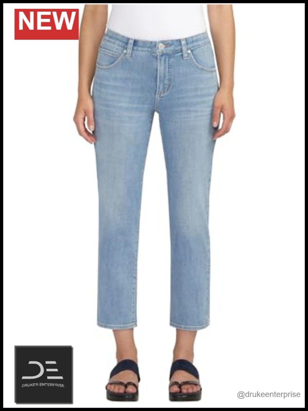 Mid Rise Straight Cropped Jeans Cotton Blend 5-Pocket